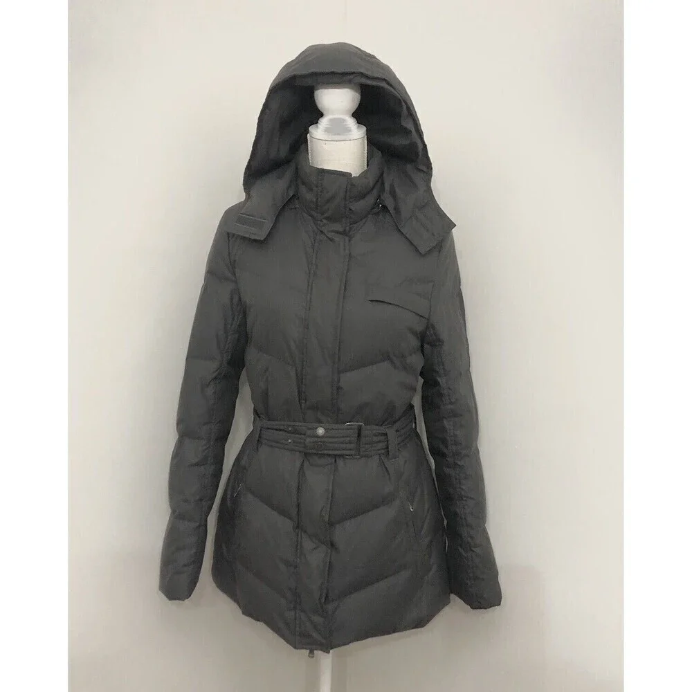 UGG Lambskin 80/20 Duck Down Belted Hooded Mid Length Puffer Coat Woman Size M - Picture 1 of 16